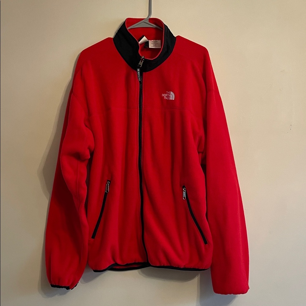 The North Face Red Fleece Jacket Full Zip Men Size XL